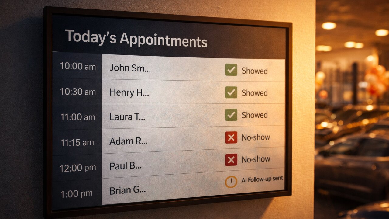 Empty dealership appointment chair representing no-show appointments